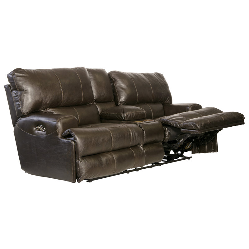 Causeuse inclinable en cuir italien avec console de rangement 89 po Anjuman, Non, Électrique, Cuir synthétique acier
