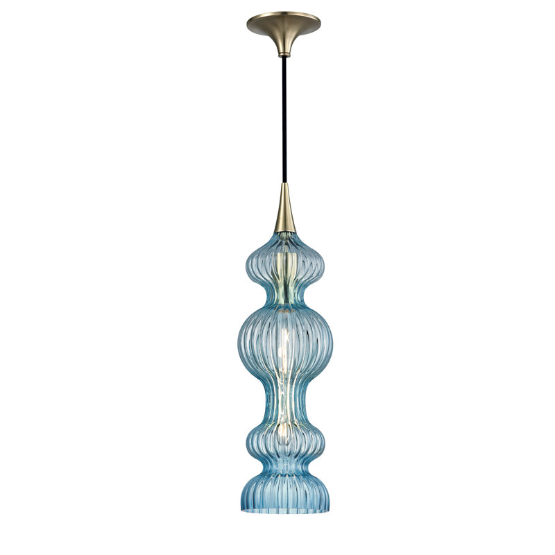 Luminaire suspendu géométrique unique à 1 lumière Pomfret, Laiton vieilli, Bleu