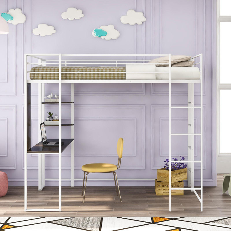 Lit mezzanine avec bureau intégré Abington, Simple, Blanc