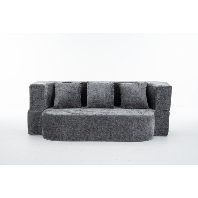 Canapé-lit convertible à 3 places, canapé-lit en tissu de chenille avec éponge à rebond haute densité, aucun assemblage requis, emballage comprimé sous vide, gris