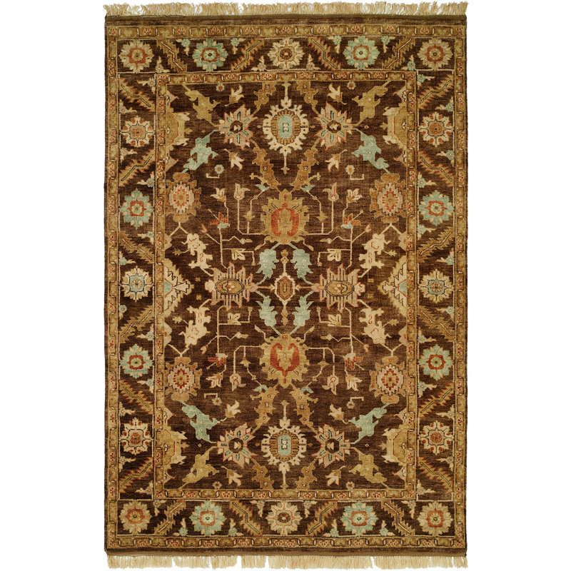Hand Knotted Wool Oriental Area Rug in Brown, Rectangle 2' x 3'