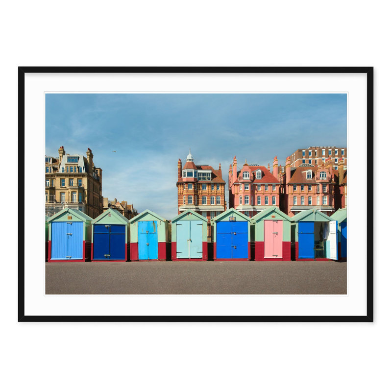 Brighton Beach Huts - Picture Frame Photograph on Paper, 28.5" H x 40" W, Black Framed