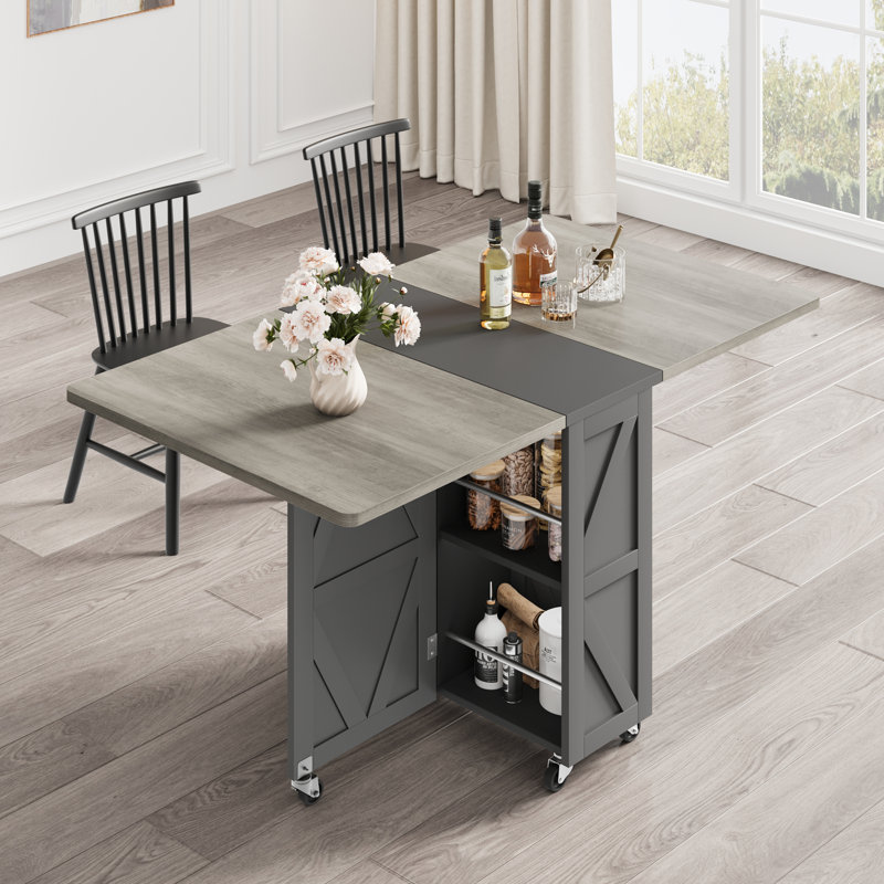 Folding Dining Table Set for 4 People, Space Saving Extendable Kitchen Dining Table with Metal Frame, Gray, Gray