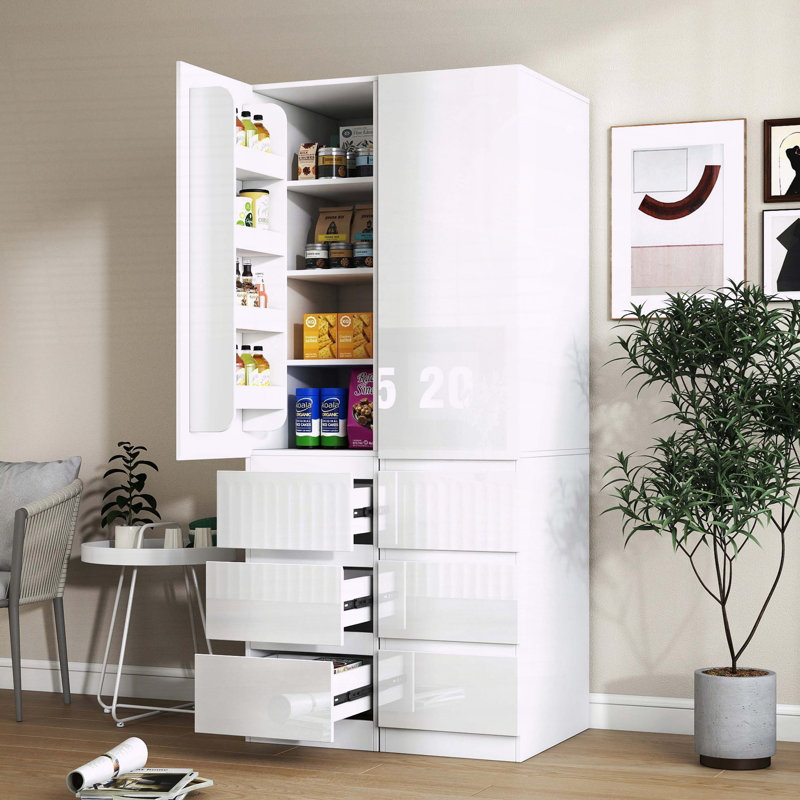 Armoire de rangement de cuisine avec portes, tablettes et tiroirs