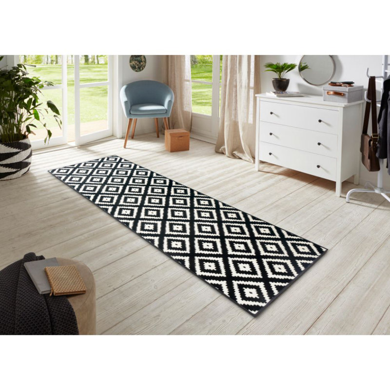 Flatweave Black/Cream Rug, Rectangle 80cm x 150cm
