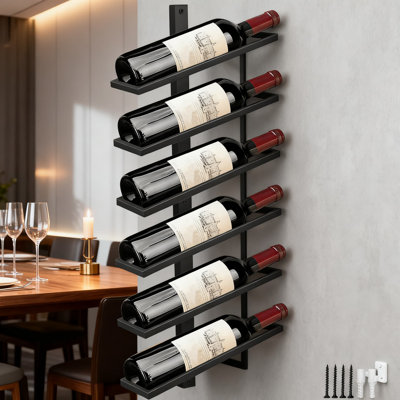 Industrial Wall Mounted Wine Rack Holder - Separable Metal Hanging Storage Shelf Organizer For 6 Bottles, Space-Saving Display For Kitchen Bar Decor