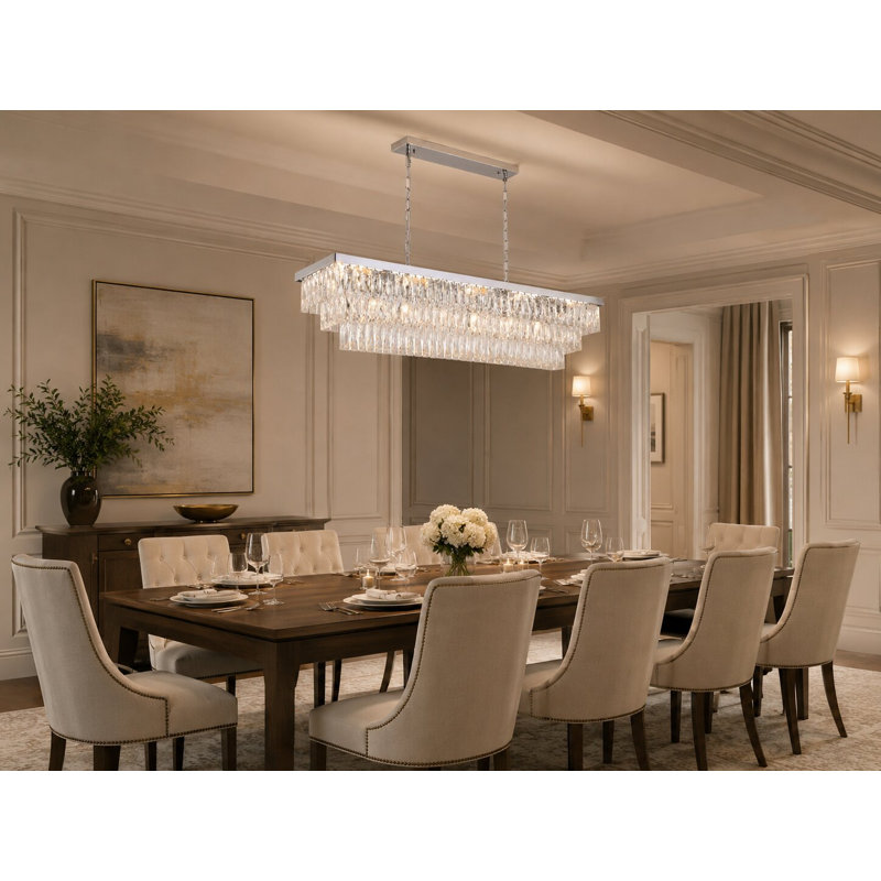 Lustre 16 lumières avec détails en cristal, Chrome chrome
