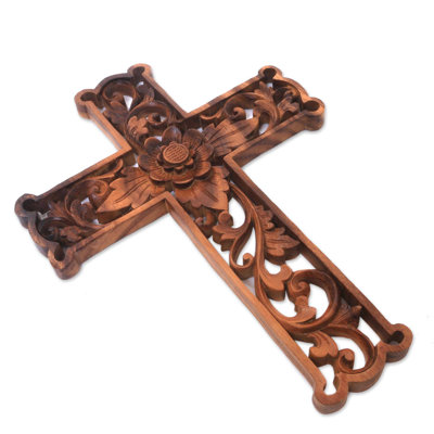 Croix murale en bois en croix lotus