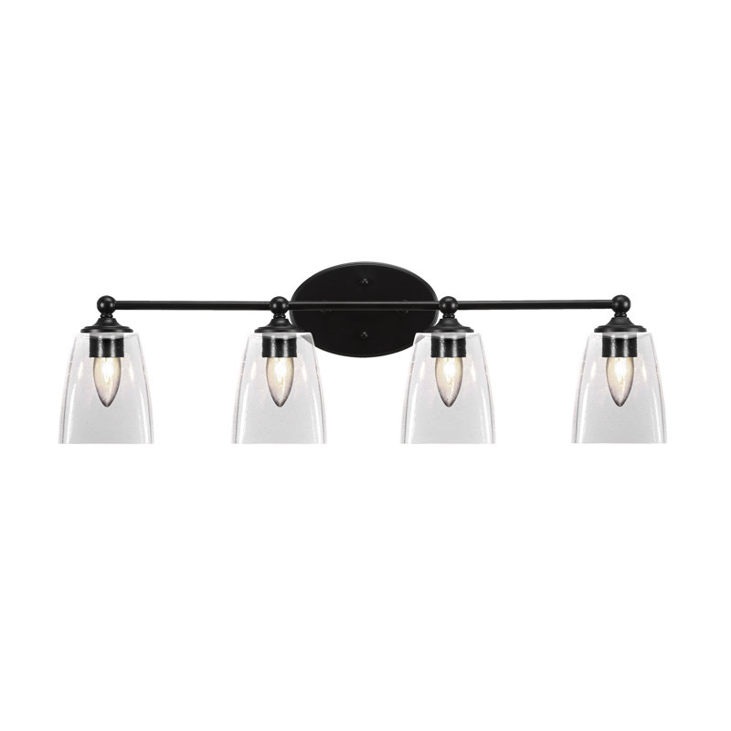 Barre d'éclairage de salle de bain 4 lumières Aitkens au fini noir mat avec verre carré transparent de 4,5 po