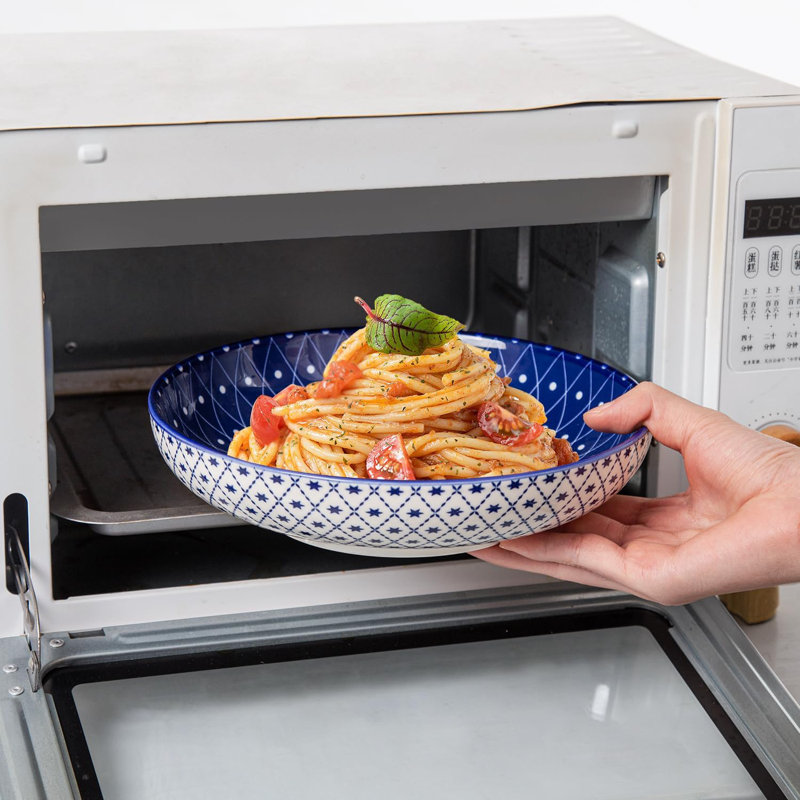 Ensemble de 4 bols à pâtes en céramique pour la soupe, la salade, les céréales et les pâtes - Va au micro-ondes, au lave-vaisselle et au four - Conception large et peu profonde pour une utilisation polyvalente