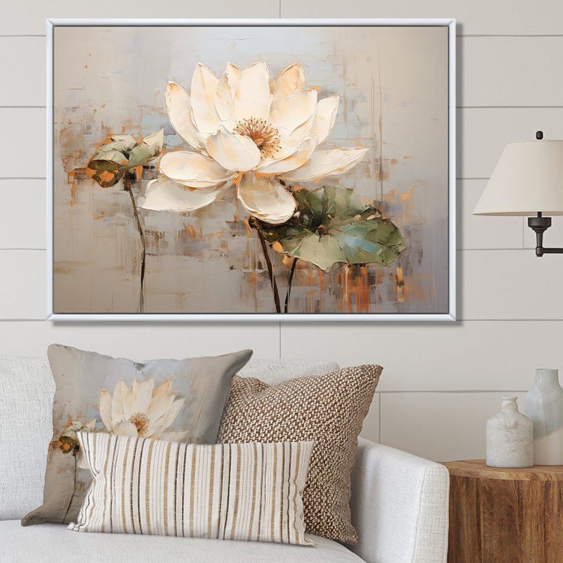Rétro connexion Lotus II - art mural Lotus, Cadre flottant blanc, H 34 po x l 44 po x P 1,5 po