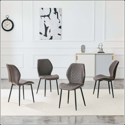 Chaise de salle à manger matelassée en polyuréthane gris foncé foncé - ensemble de 4