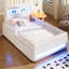 Lit plateforme tapissier simple avec tiroir, bande lumineuse à DEL, port USB, blanc-59678296-59678298