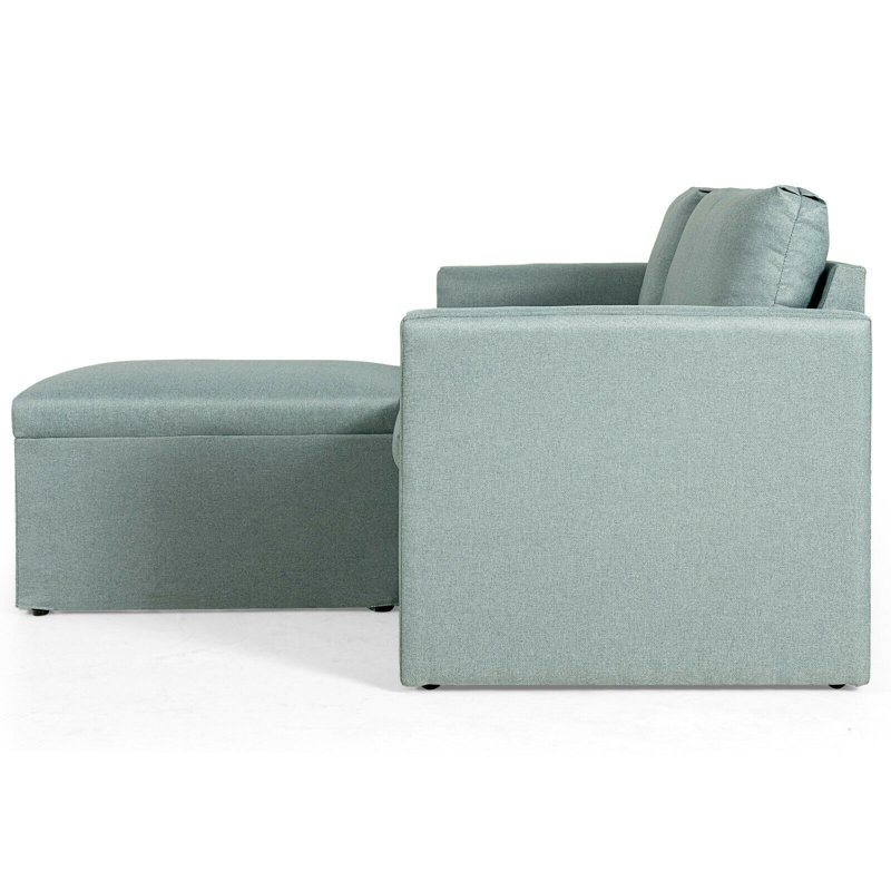 Canapé modulaire réversible en lin avec repose-pieds 75,5 po, 100 % lin vert