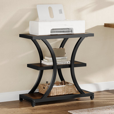 Side End Table With 3-tier Storage Shelves