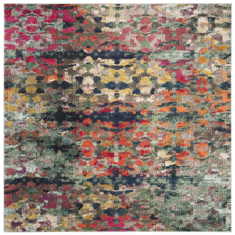 Hertzler Southwestern Green/Blue Area Rug, Square 6'7"