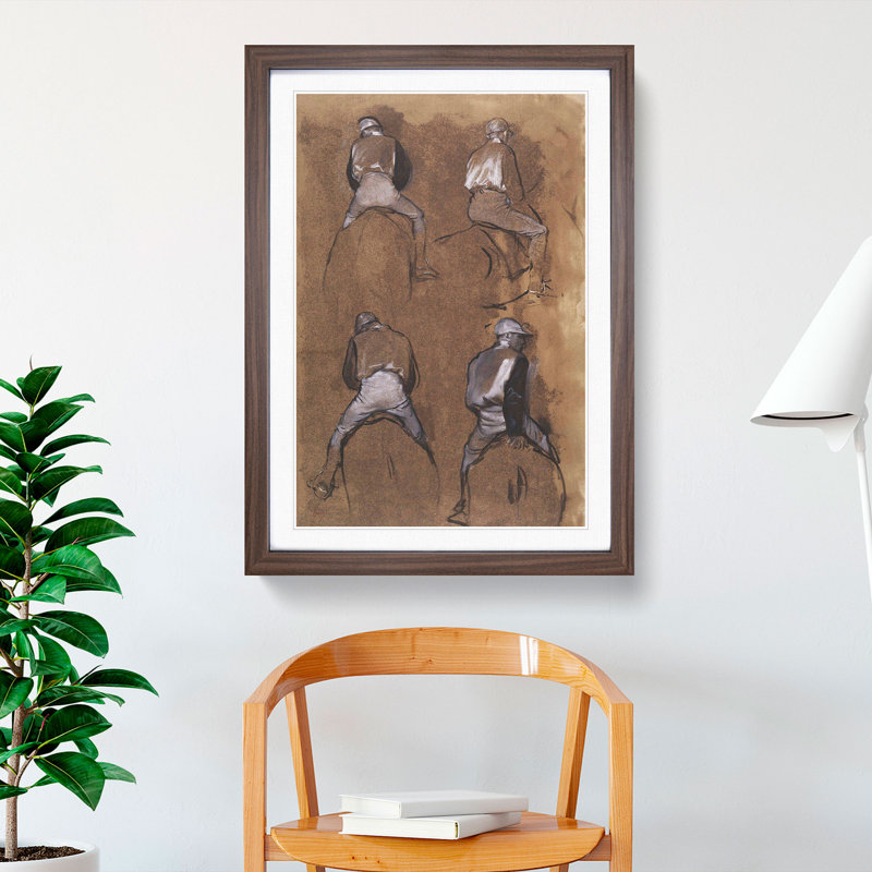 Horse Jockeys by Edgar Degas - Picture Frame Painting, Walnut Framed, 65cm H x 48cm W x 2cm D