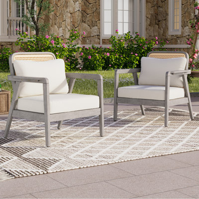 Outdoor Acacia Wood Patio Club Chair, Patio Furniture,Waterproof Thick Cushion Deep Seating For Porch, Garden, Backyard, Balcony, Weight Capacity 400Lbs