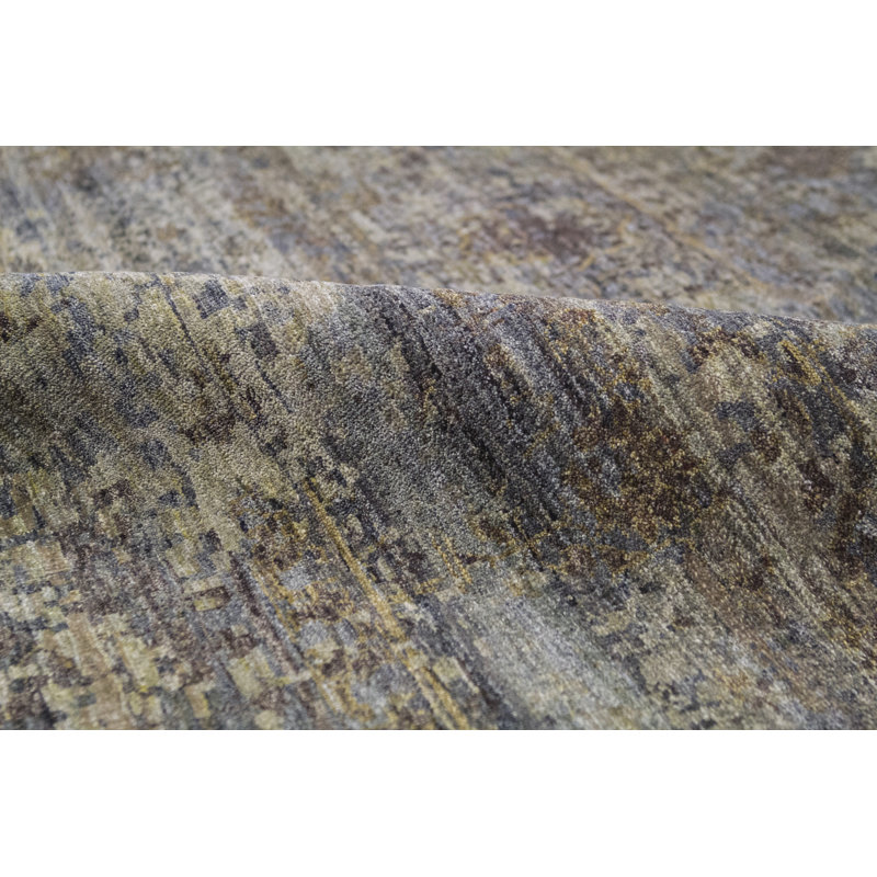 Tapis en laine noué à la main bleu / brun / beige Mudra