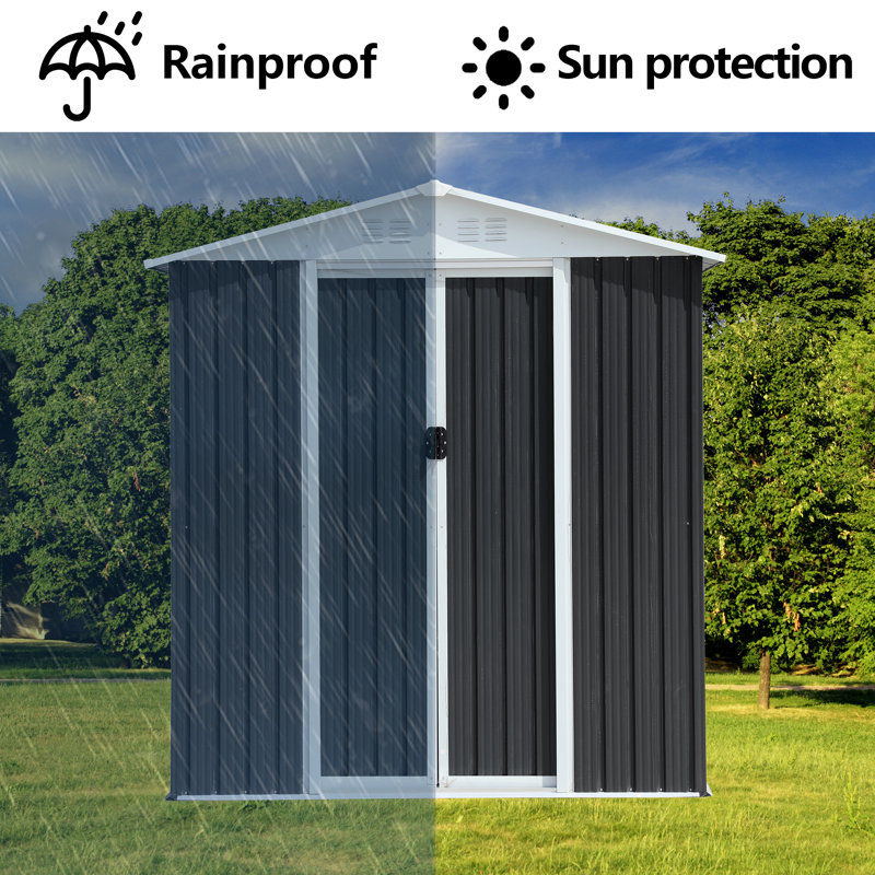 Waterproof Metal Steel Waterproof Outdoor Bike Storage Garden Shed 6Ftx9ft Apex Roof Grey With Aluminum Alloy Frame, Gray