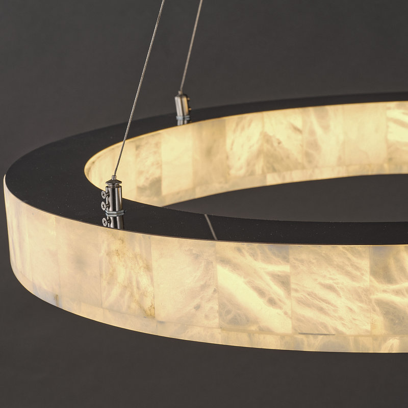 Lustre rond moderne Lariza 31,5 po à DEL en albâtre avec pavillon à 3 couleurs