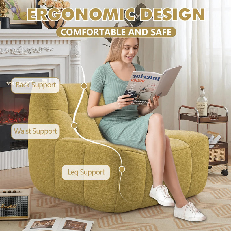 Modern Style 33.7" Oversized Bean Bag Lounge Chair, Yellow