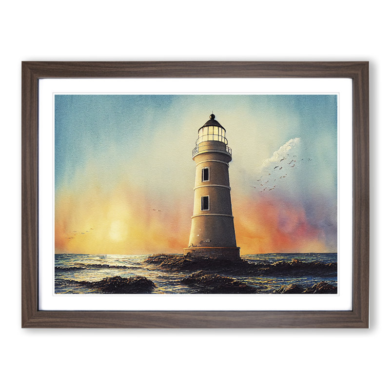 Lighthouse Vol.1 1 Piece Single Picture Frame Painting, 34cm H x 46cm W x 2cm D, Walnut