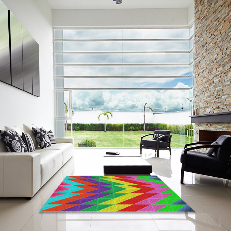 Tapis rouge/vert/bleu Izobel, Carré 7 pi