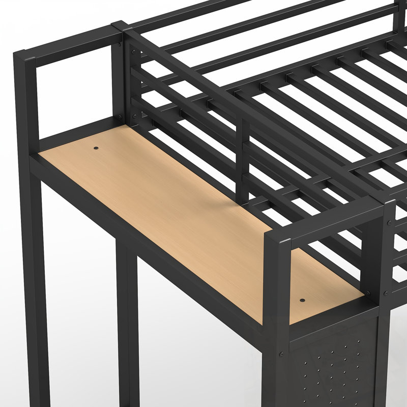 Structure de lit simple simple TG avec garde-robe, tablettes de rangement et panneau perforé