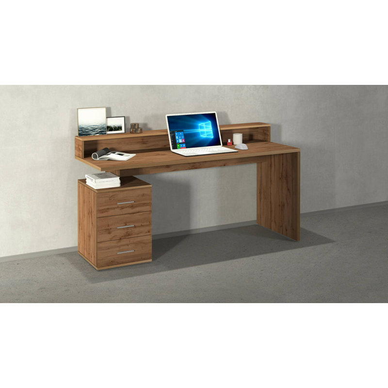 Desk Dcaligar, Desk with top and LED lights, Multi-purpose table, 160x60h90 cm, White and Slate, Oak