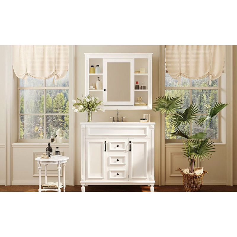 Meuble-lavabo 36 po avec lavabo en céramique et miroir, Blanc