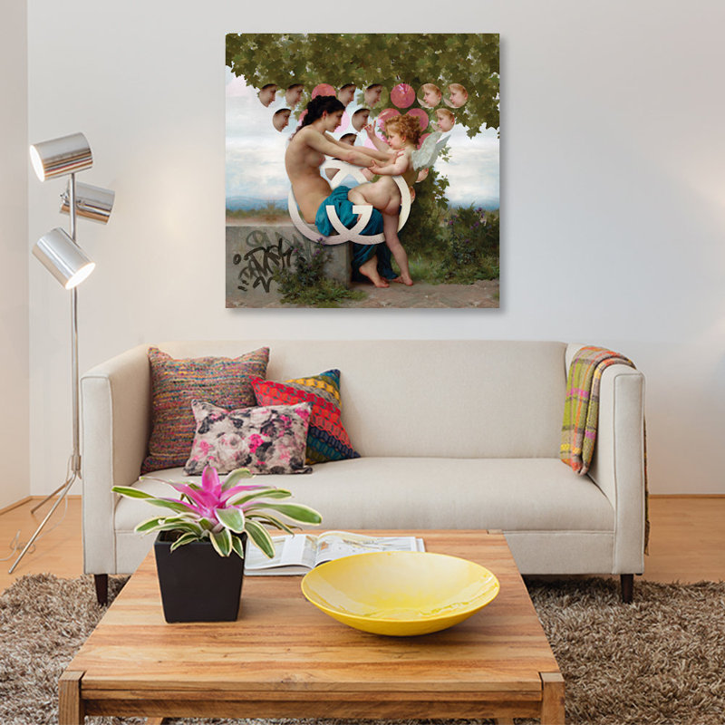 «Girl & Cupid», impression sur toile, H 12 po x l 12 po x P 1,5 po, Toile tendue, Pas de tapis