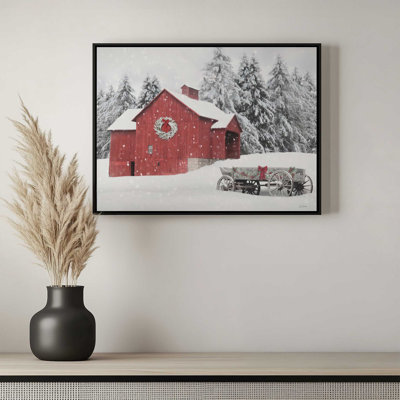 «Red Christmas Barn and Wagon» par Lori Deiter, reproduction d'art