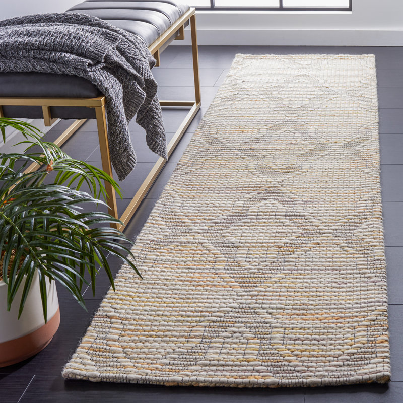 Geometric Handmade Hand-Loomed Ivory/Orange Area Rug, Runner 2'3" x 9'