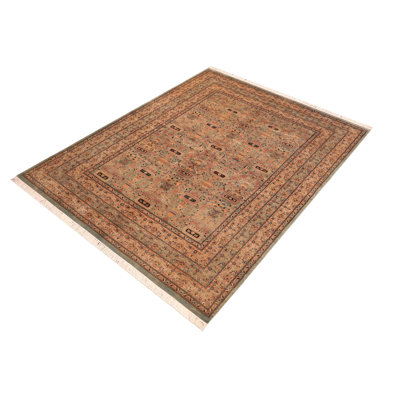 Tapis vert / brun clair en laine fait à la main 6 pi 3 po x 9 pi 6 po Overholt
