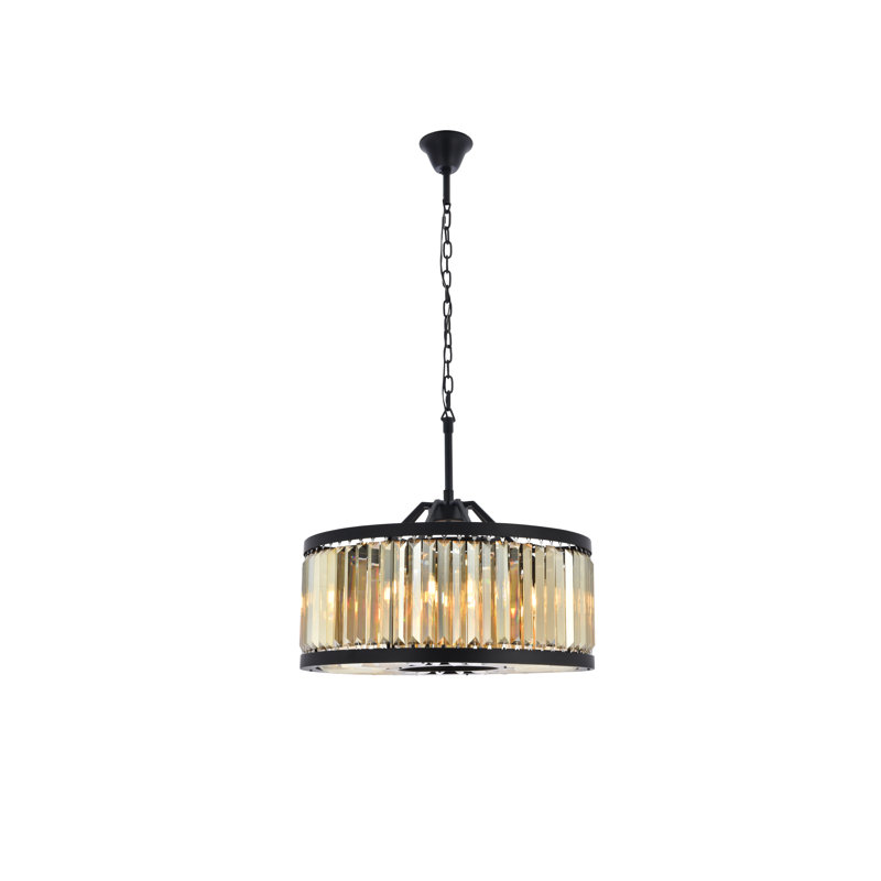 Lustre tambour 8 lumières Dorinda, Noir mat, Fumée