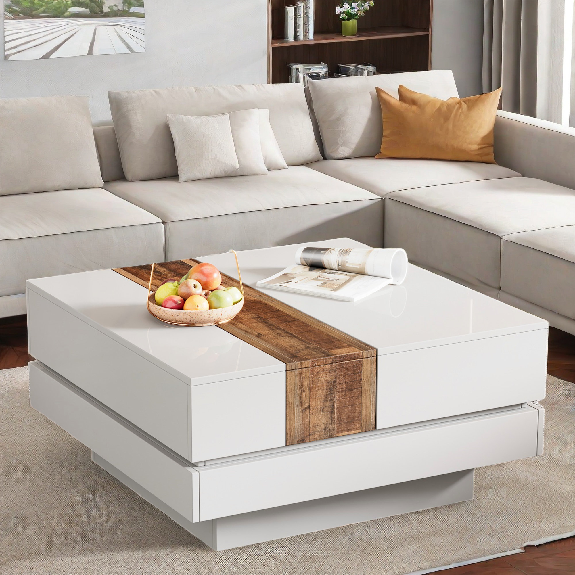 Latitude Run® Extendable Square Coffee Table With Hidden Storage ...