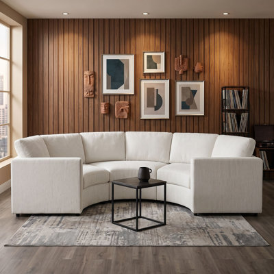 Semi-Circular Modular 3-Seat Chenille Sectional Sofa with Deep Seating, Removable Cushions