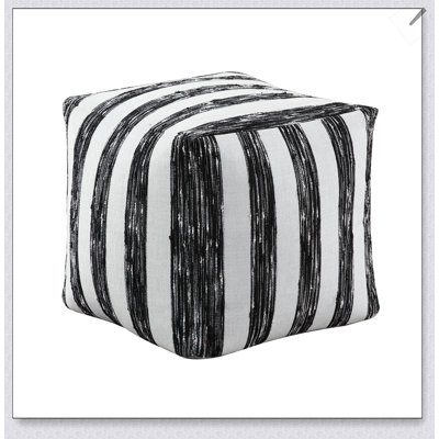Modern Pouf Black And White Striped Fabric Upholstered Ottoman, Non-Slip Floor Pouf, Bean Bag Chair, 1Pc Sitting Pouf
