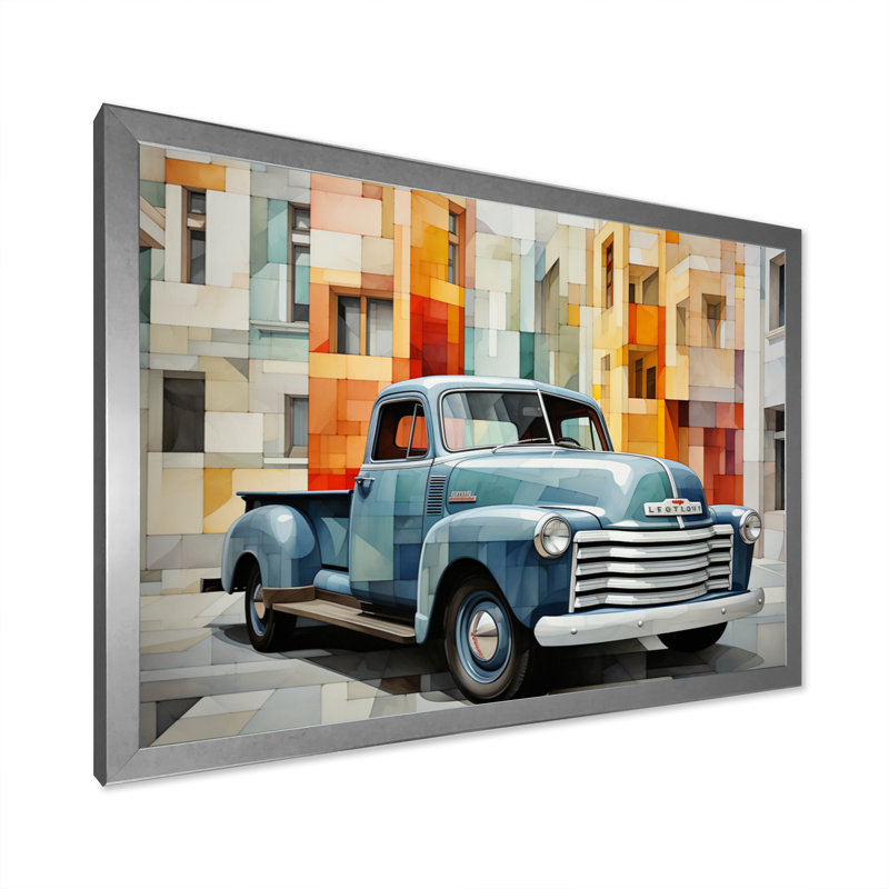 Pickup Truck Geometric Abstraction II - Transportation Wall Art Prints, Cadre simple argenté, H 24 po x l 32 po x P 1 po