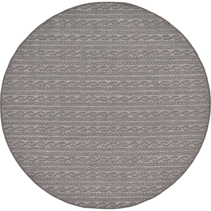 Snelling Abstract Indoor / Outdoor Rug, Round 6', Gray