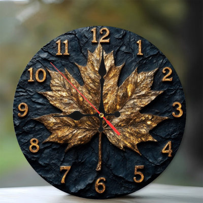 Golden Maple Leaf Stone Clock
