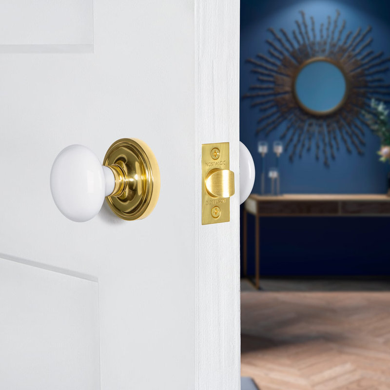 Classic Rosette with White Porcelain Door Knob, Unlacquered Brass, 2-3/8"