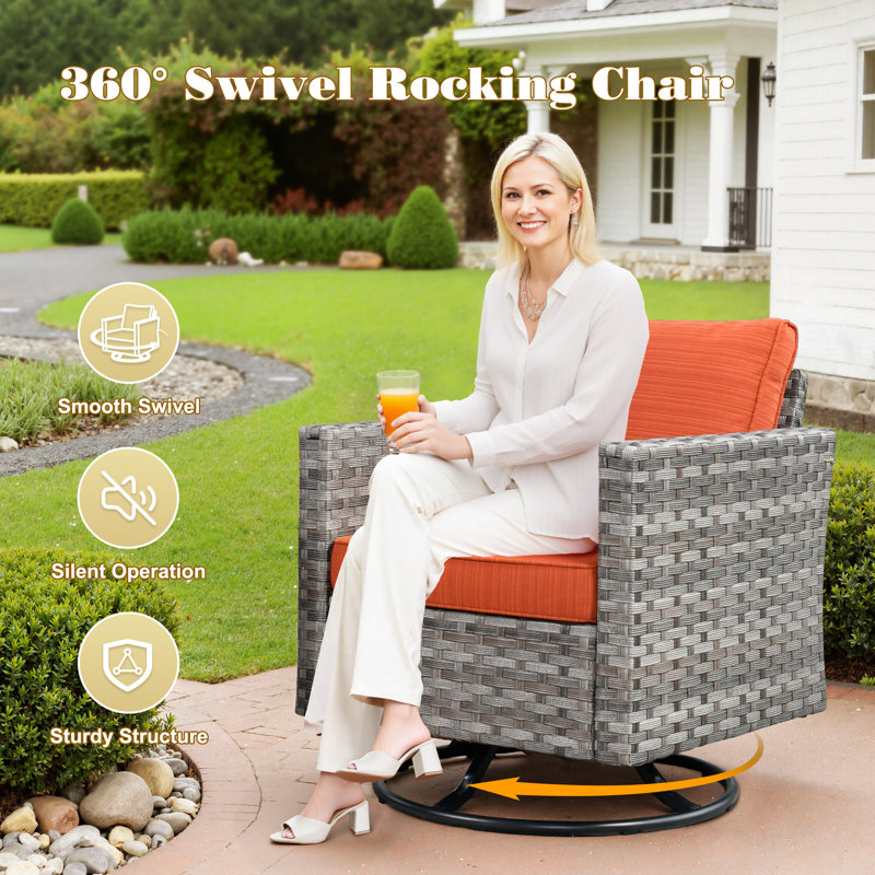 Bobia Wicker 7 - Person Modular Patio Conversation Set with Cushions, Orange