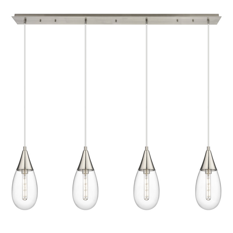 Luminaire suspendu grappe 4 lumières Rigdon, Transparent, Nickel satiné brossé