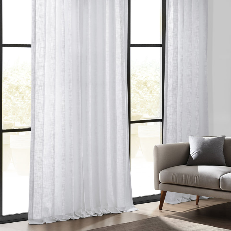 Rideaux filtrant la lumière en faux lin Clem pour rideaux de chambre et de salon - rideaux à panneau simple, Blanc riz