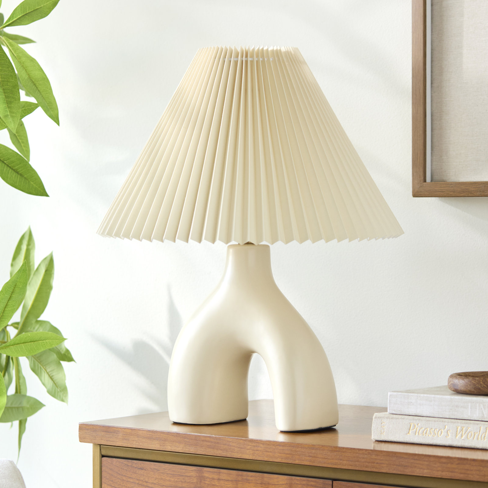 Celes Ceramic Table Lamp, Cream, Cream
