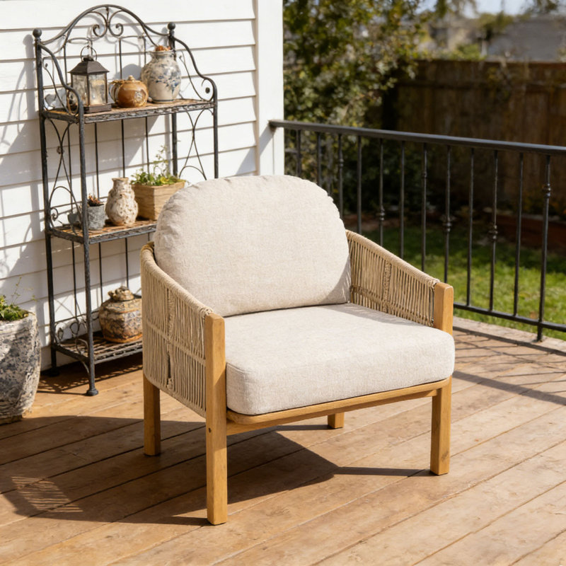 Fauteuil club d'extérieur en bois, Beige-1