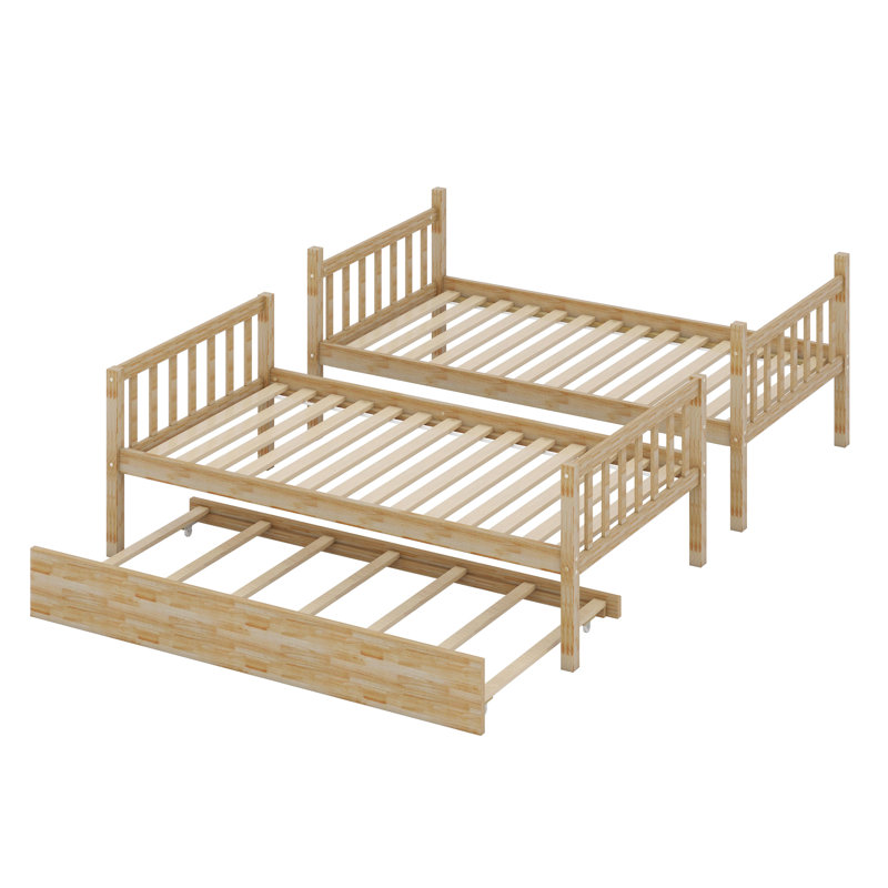 Bunk Bed With Integrated Trundle, Sturdy Ladder, And Protective Guardrails, White Oak