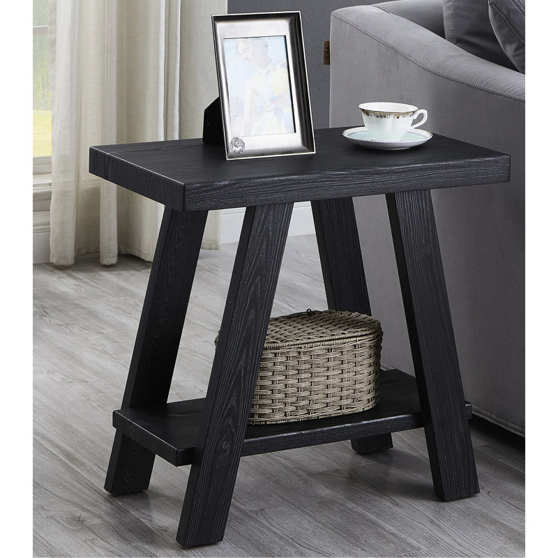 Contemporary Wood Shelf Side Table In Weathered Colors - Style With Finish And Extra Space, Black, Black